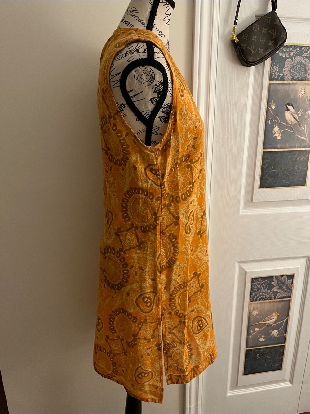 Sleeveless V-Neck Tunic in Mustard Yellow - Lightweight Boho Print - Picture 7 of 9
